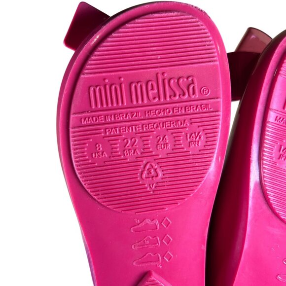 Mini Melissa Girl's Hot Pink Bow Rubber Mary Jane Shoes Size U 8 - Picture 7 of 7